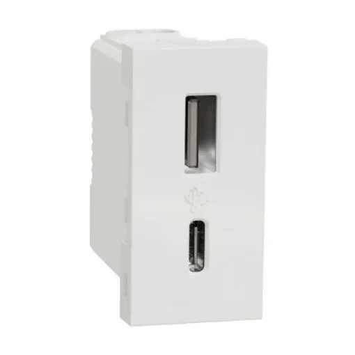 Schneider Electric White 2 Gang USB Socket, 1 A, 2.4 A, USB A, USB C, Indoor Use - NU301618 product image