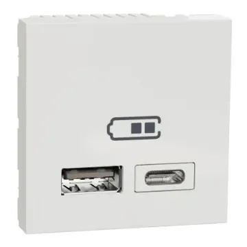 Schneider Electric White 2 Gang USB Socket, 1 A, 2.4 A, USB A, USB C - NU301818 product image