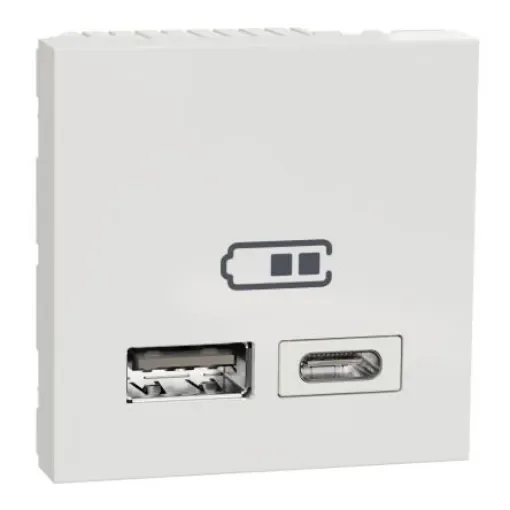 Schneider Electric White 2 Gang USB Socket, 1 A, 2.4 A, USB A, USB C - NU301818 product image