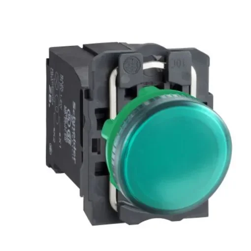 Schneider Electric, XB5, Flush Mount Green Incandescent Pilot Light, 22mm Cutout, IP66, IP67, IP69(IP69K), Round, 230 - XB5AV43 product image