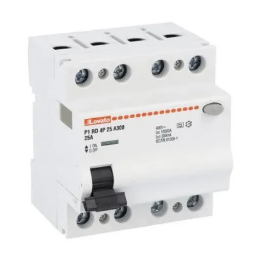Lovato P1RD MCCB, 25A, 4 Pole, 300mA, Type A, 230 or 400V ac - P1RD4P25A300 product image
