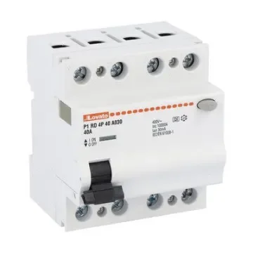 Lovato P1RD MCCB, 40A, 4 Pole, 30mA, Type A, 230 or 400V ac - P1RD4P40A030 product image