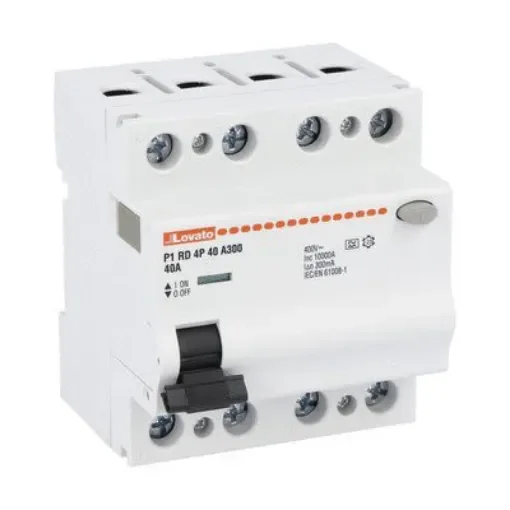 Lovato P1RD MCCB, 40A, 4 Pole, 300mA, Type A, 230 or 400V ac - P1RD4P40A300 product image