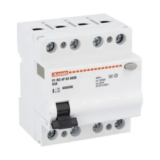 Lovato P1RD MCCB, 63A, 4 Pole, 30mA, Type A, 230 or 400V ac - P1RD4P63A030 product image