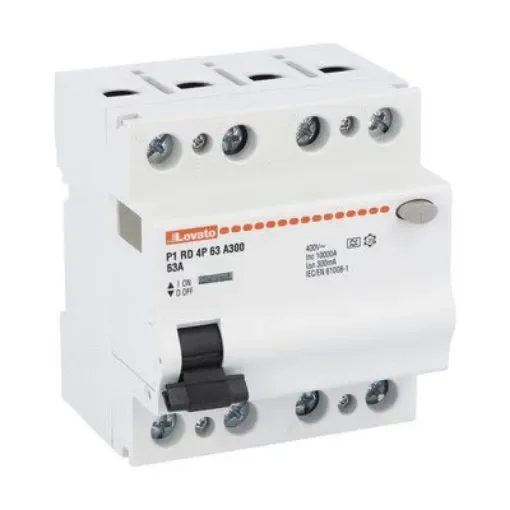Lovato P1RD MCCB, 63A, 4 Pole, 300mA, Type A, 230 or 400V ac - P1RD4P63A300 product image