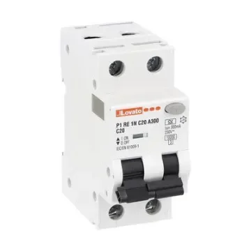 Lovato RCBO, 20A Current Rating, 1P + N Poles, 300mA Trip Sensitivity, Type A, P1RE1NC Range - P1RE1NC20A300 product image