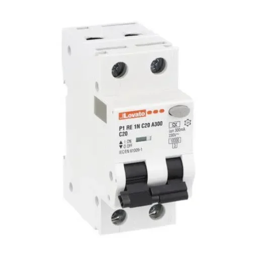 Lovato RCBO, 20A Current Rating, 1P + N Poles, 300mA Trip Sensitivity, Type A, P1RE1NC Range - P1RE1NC20A300 product image
