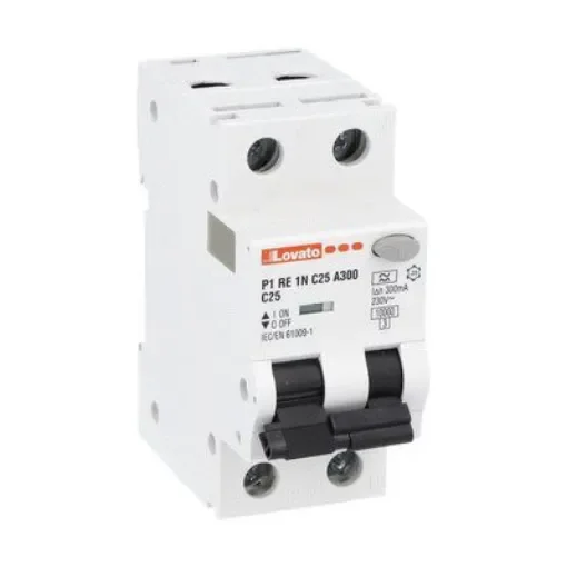 Lovato RCBO, 25A Current Rating, 1P + N Poles, 300mA Trip Sensitivity, Type A, P1RE1NC Range - P1RE1NC25A300 product image