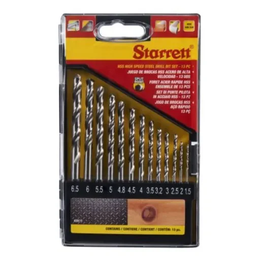 Starrett 13-Piece Twist Drill Bit Set Set for Stainless Steel, Wood, 1.5mm Max, 6.5mm Min, HSS Bits - KBK13 product image