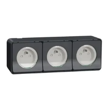 Schneider Electric Grey 3 Gang Plug Socket, 2 Poles, 16A, French 2P, Indoor, Outdoor Use - MUR36037 product image