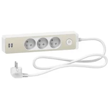 Schneider Electric French 2P 3 Gang Trailing Socket, 1.5m Cable, 16A, 250 V - ST933U1WC product image