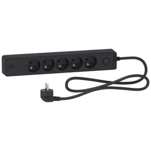 Schneider Electric French 2P 5 Gang Trailing Socket, 1.5m Cable, 16A, 250 V - ST935U1B product image