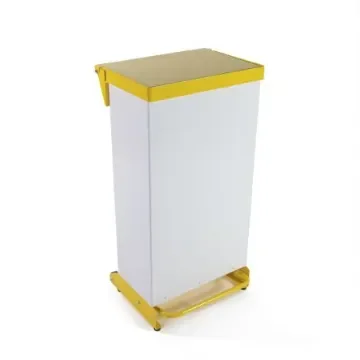 Robert Scott 65lt Fire Retardant Fully Enclosed Pedal Bin 65L White, Yellow Pedal Steel Waste Bin - 104218 product image