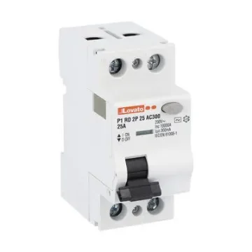 Lovato P1RD Residual Current Circuit Breaker, 25A, 2 Pole, 300mA, Type AC, 230V ac - P1RD2P25AC300 product image