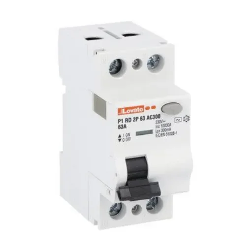 Lovato P1RD Residual Current Circuit Breaker, 63A, 2 Pole, 300mA, Type AC, 230V ac - P1RD2P63AC300 product image