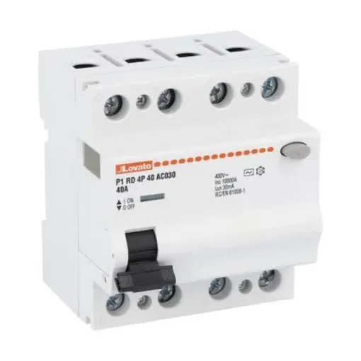 Lovato P1RD Residual Current Circuit Breaker, 40A, 4 Pole, 30mA, Type AC, 230 V ac, 400 V ac - P1RD4P40AC030 product image