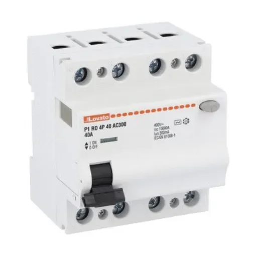 Lovato P1RD Residual Current Circuit Breaker, 40A, 4 Pole, 300mA, Type AC, 230 V ac, 400 V ac - P1RD4P40AC300 product image