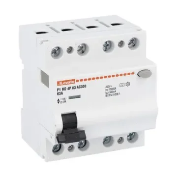 Lovato P1RD Residual Current Circuit Breaker, 63A, 4 Pole, 300mA, Type AC, 230 V ac, 400 V ac - P1RD4P63AC300 product image