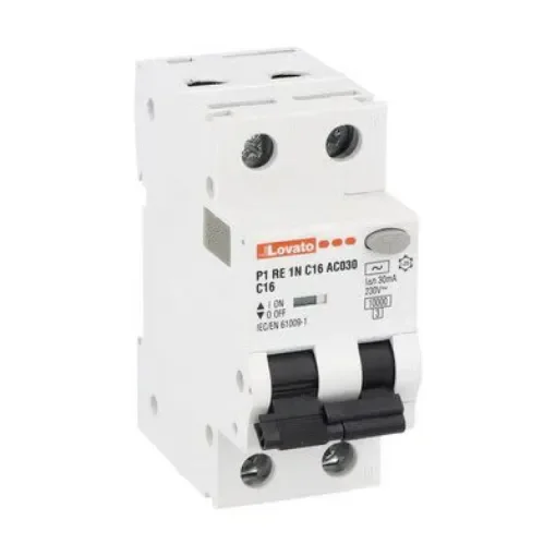 Lovato RCBO, 16A Current Rating, 1P+N Poles, 30mA Trip Sensitivity, Type C, P1 Range - P1RE1NC16AC030 product image