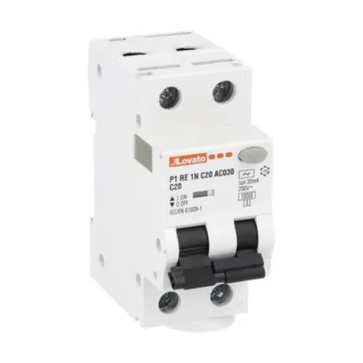 Lovato RCBO, 20A Current Rating, 1P+N Poles, 30mA Trip Sensitivity, Type C, P1 Range - P1RE1NC20AC030 product image