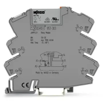 WAGO 857 Series Relay Module, DIN Rail Mount, 12V dc Coil, SPDT, 1-Pole, 6A Load - 857-303 product image