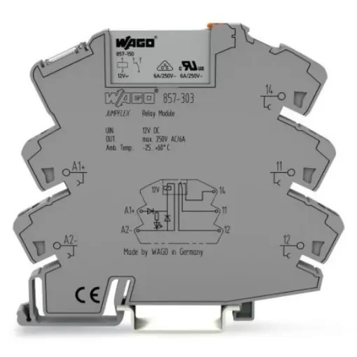 WAGO 857 Series Relay Module, DIN Rail Mount, 12V dc Coil, SPDT, 1-Pole, 6A Load - 857-303 product image
