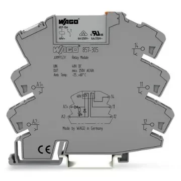 WAGO 857 Series Relay Module, DIN Rail Mount, 48V dc Coil, SPDT, 1-Pole, 6A Load - 857-305 product image