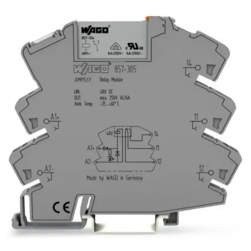 WAGO 857 Series Relay Module, DIN Rail Mount, 48V dc Coil, SPDT, 1-Pole, 6A Load - 857-305 product image