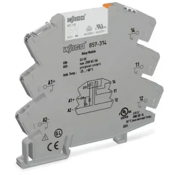 WAGO 857 Series Relay Module, DIN Rail Mount, 24V dc Coil, SPDT, 1-Pole, 6A Load - 857-314 product image