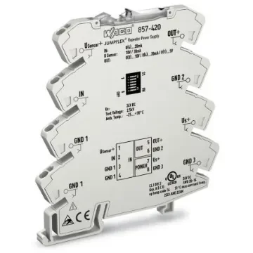 WAGO 857 Series Signal Conditioner, Current Input, Current, Voltage Output, 24V dc Supply - 857-420 product image