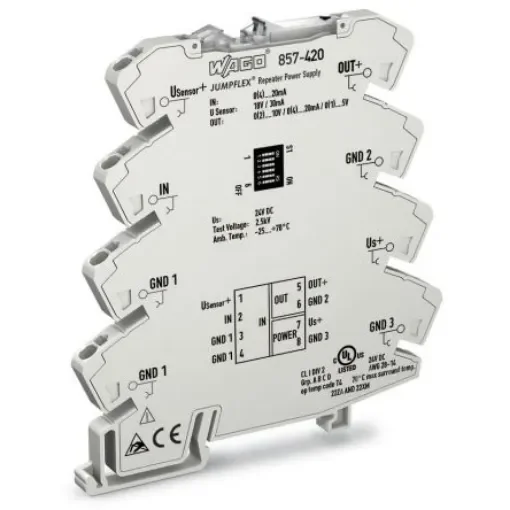 WAGO 857 Series Signal Conditioner, Current Input, Current, Voltage Output, 24V dc Supply - 857-420 product image