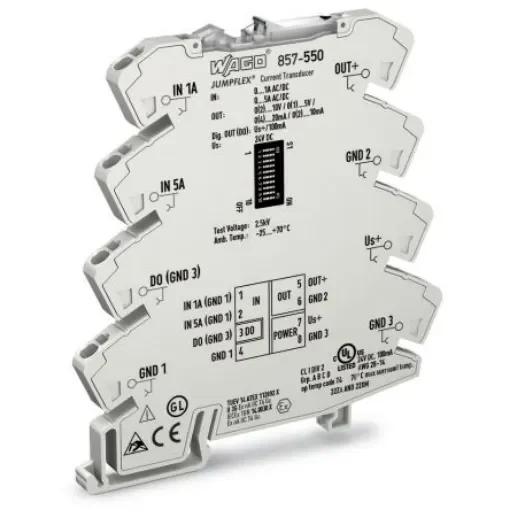 WAGO 857 Series Signal Conditioner, Current Input, Current, Voltage Output, 24V dc Supply - 857-550 product image