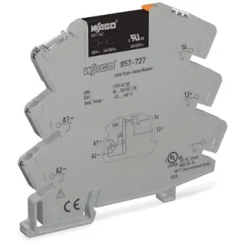 WAGO 857 Series Solid State Relay, 3 A Load, DIN Rail Mount, 30 V ac/dc Load - 857-727 product image