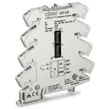 WAGO 857 Series Signal Conditioner, Temperature Input, Current, Voltage Output, 24V dc Supply - 857-811 product image