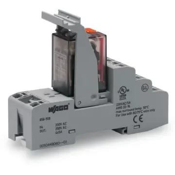 WAGO 858 Series Relay Module, DIN Rail Mount, 230V ac Coil, 4PDT, 4-Pole, 5A Load - 858-508 product image