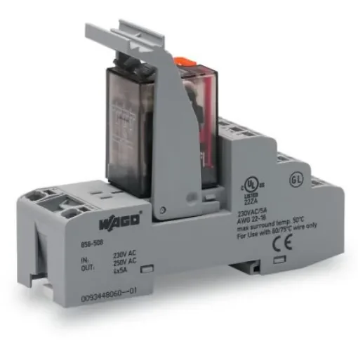 WAGO 858 Series Relay Module, DIN Rail Mount, 230V ac Coil, 4PDT, 4-Pole, 5A Load - 858-508 product image