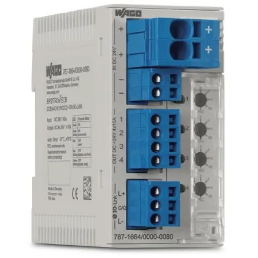 WAGO Electronic Circuit Breaker 10A 24V 787, 4 channels , DIN Rail - 787-1664/000-080 product image