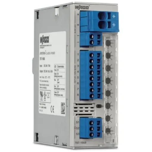 WAGO Electronic Circuit Breaker 10A 24V 787, 8 channels , DIN Rail - 787-1668 product image