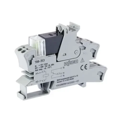 WAGO 788 Series Relay Module, DIN Rail Mount, 12V dc Coil, SPDT, 1-Pole, 16A Load - 788-353 product image
