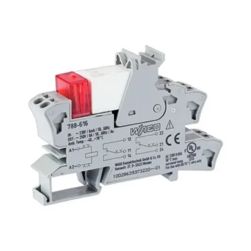 WAGO 788 Series Relay Module, DIN Rail Mount, 230V ac Coil, DPDT, 2-Pole, 8A Load - 788-616 product image