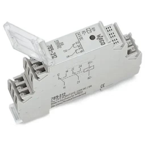 WAGO 789 Series Relay Module, DIN Rail Mount, 24V dc Coil, DPDT, 2-Pole, 8A Load - 789-312 product image