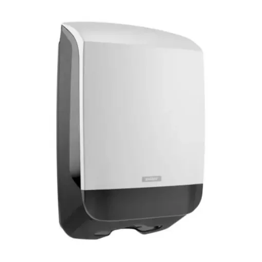 Katrin Plastic White/Black Rolled Hand Towel Dispenser Towel Dispenser, 142mm x 445mm x 301mm - 77410 product image