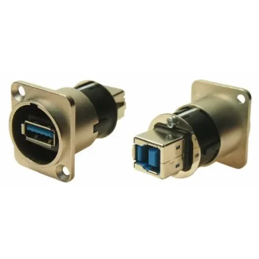 RS PRO Straight, Panel Mount, Socket- Dual Port Type A-B 3 Feedthrough USB Connector - 280087 product image