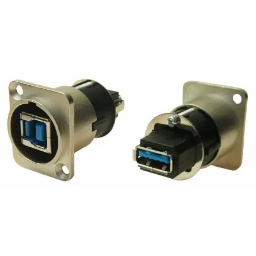 RS PRO Straight, Panel Mount, Socket- Dual Port Type B-A 3 Feedthrough USB Connector - 280088 product image