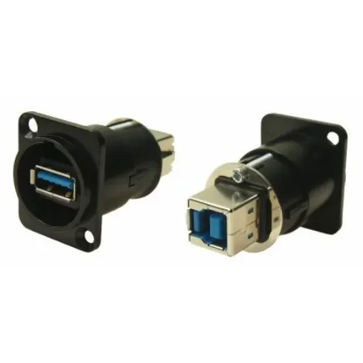 RS PRO Straight, Panel Mount, Socket- Dual Port Type A-B 3 Feedthrough USB Connector - 280090 product image