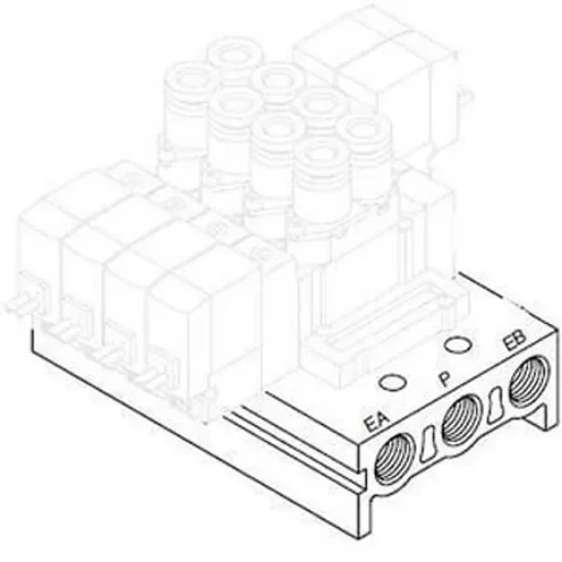 SMC SY5000 series 2 station One-touch Fitting 8 mm Manifold for use with 5 Port Solenoid Valve - SS5Y5-41-02-C8F-Q product image