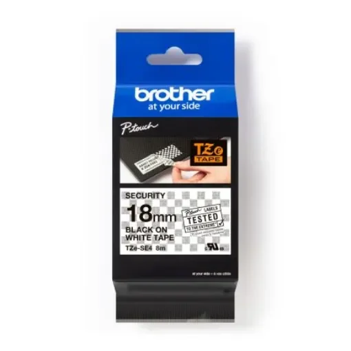 Brother Black on White Label Printer Tape, 8 m Length, 18 mm Width - TZESE4 product image