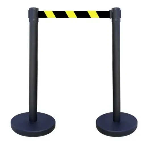 Viso Black Steel Retractable Barrier, 3m, Black, Yellow Tape - RECO22BKNJ product image