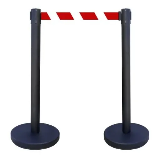 Viso Black Steel Retractable Barrier, Red, White Tape - RECO22BKRB product image