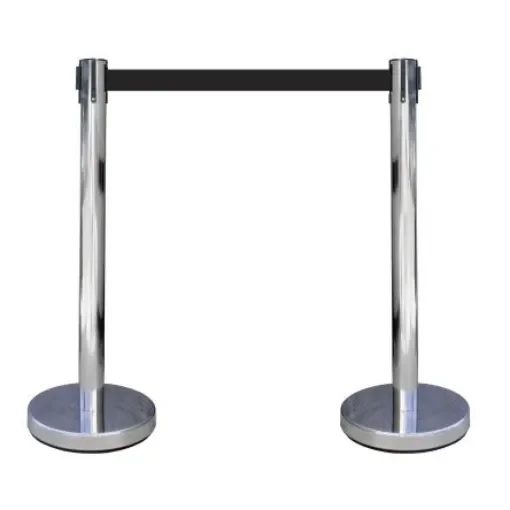 Viso Chrome Stainless Steel Retractable Barrier, 3m, Black Tape - RECO22SRBK product image